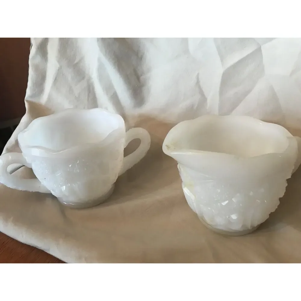 Milk‎ Glass Sugar Bowl and Creamer Set